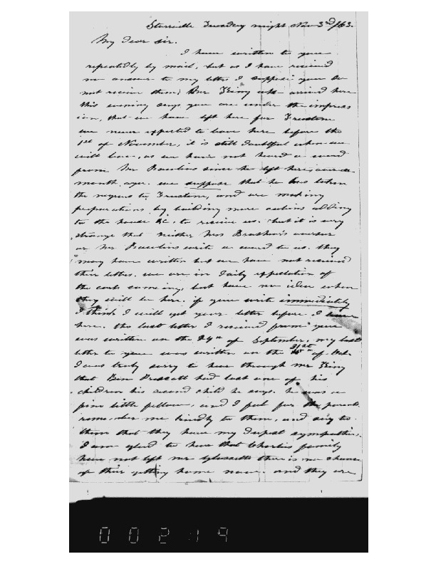 Allie Weeks to John Moore, November 3, 1863, Weeks Family Papers, Reel 18, Frames 219-220.pdf