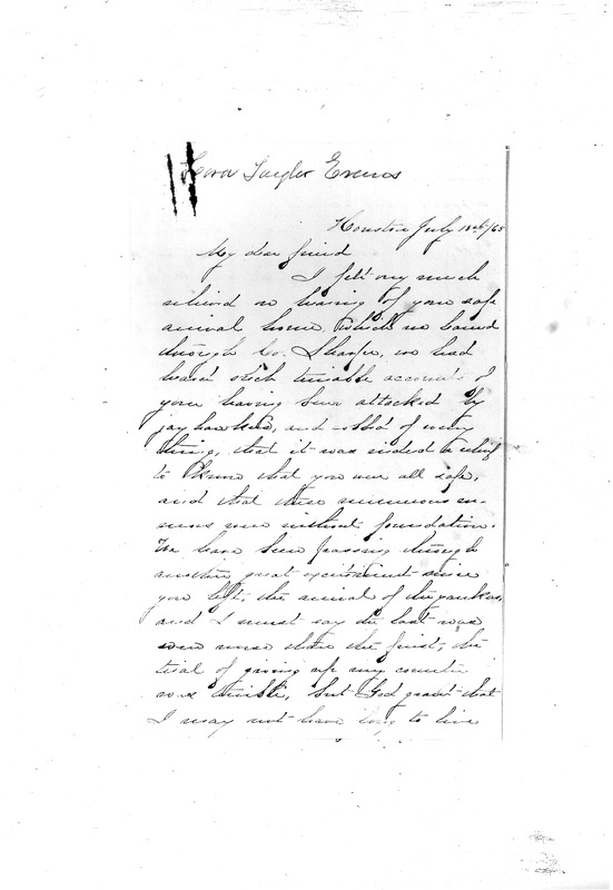 Cara Taylor Evans to Sarah Avery, July 18, 1865, Avery Family Papers, Records of the Antebellum Southern Plantations, Series J, Part 5, Reel 11, Frames 673 to 676.pdf