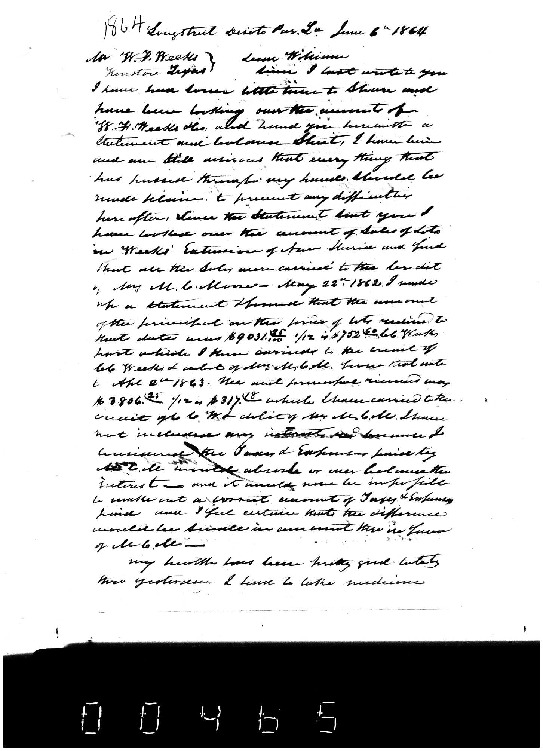 John Moore to WF Weeks, June 6, 1864, Weeks Family Papers, Reel 18, Frames 465ff.pdf