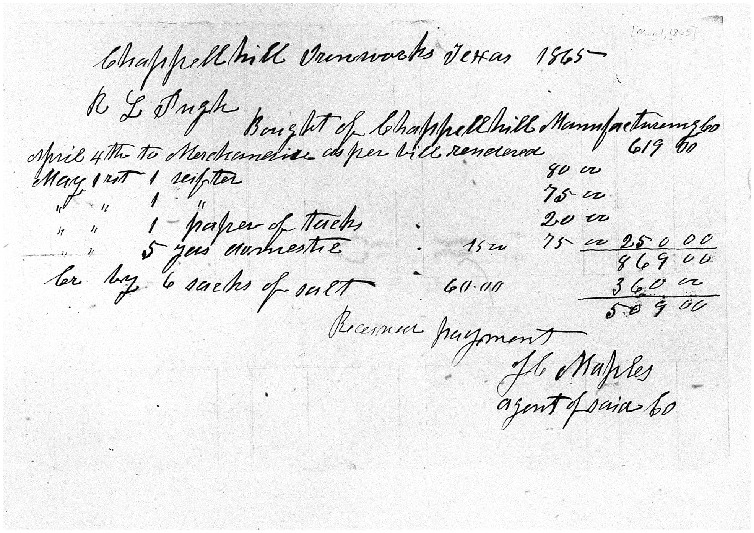 Receipt for Goods Purchased with Salt by Richard Pugh, 1865, Pugh-Williams-Mayes Papers, Reel 7, Frame 287.pdf