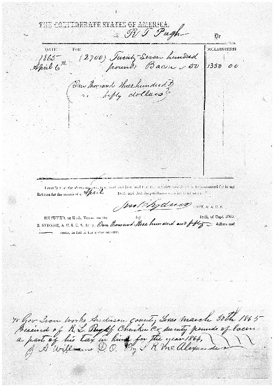Receipts to RL Pugh for Payment of Tax in Kind, 1864 and 1865, Pugh-Williams-Mayes Papers, Reel 7, Frame 297.pdf