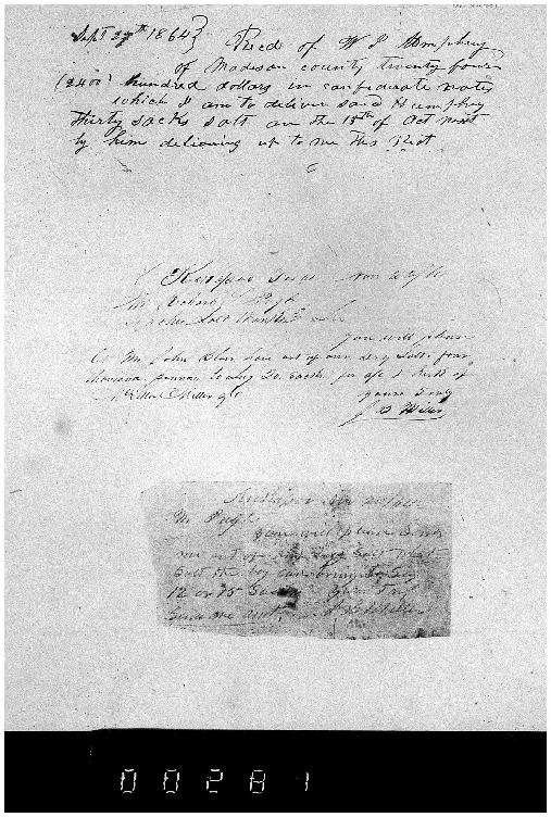 Receipts for Salt Produced by Pugh at Neches Saline, Pugh-Williams-Mayes Papers, Reel 7, Frame 281.pdf
