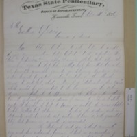 Letter from Penitentiary Superintendent to Texas Governor